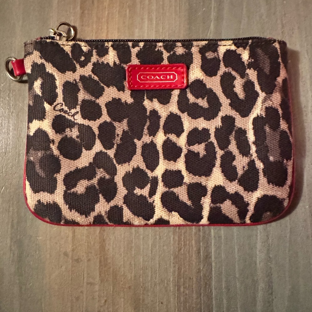Coach Animal Print Wristlet with Red Accents